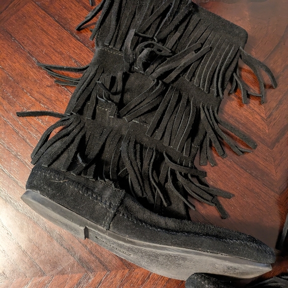Fringe black suede tall boots 9 - Picture 8 of 8